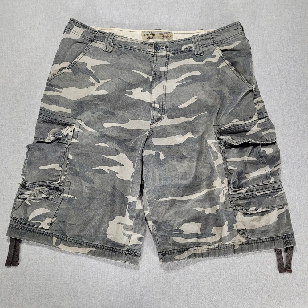 VTG Lee Dungarees Camo Cargo Shorts 36 Utility Military Y2K Heavy Cotton Twill